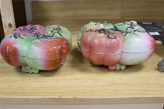 A pair of large Chinese enamelled porcelain four-fruit boxes and covers, 19th century,